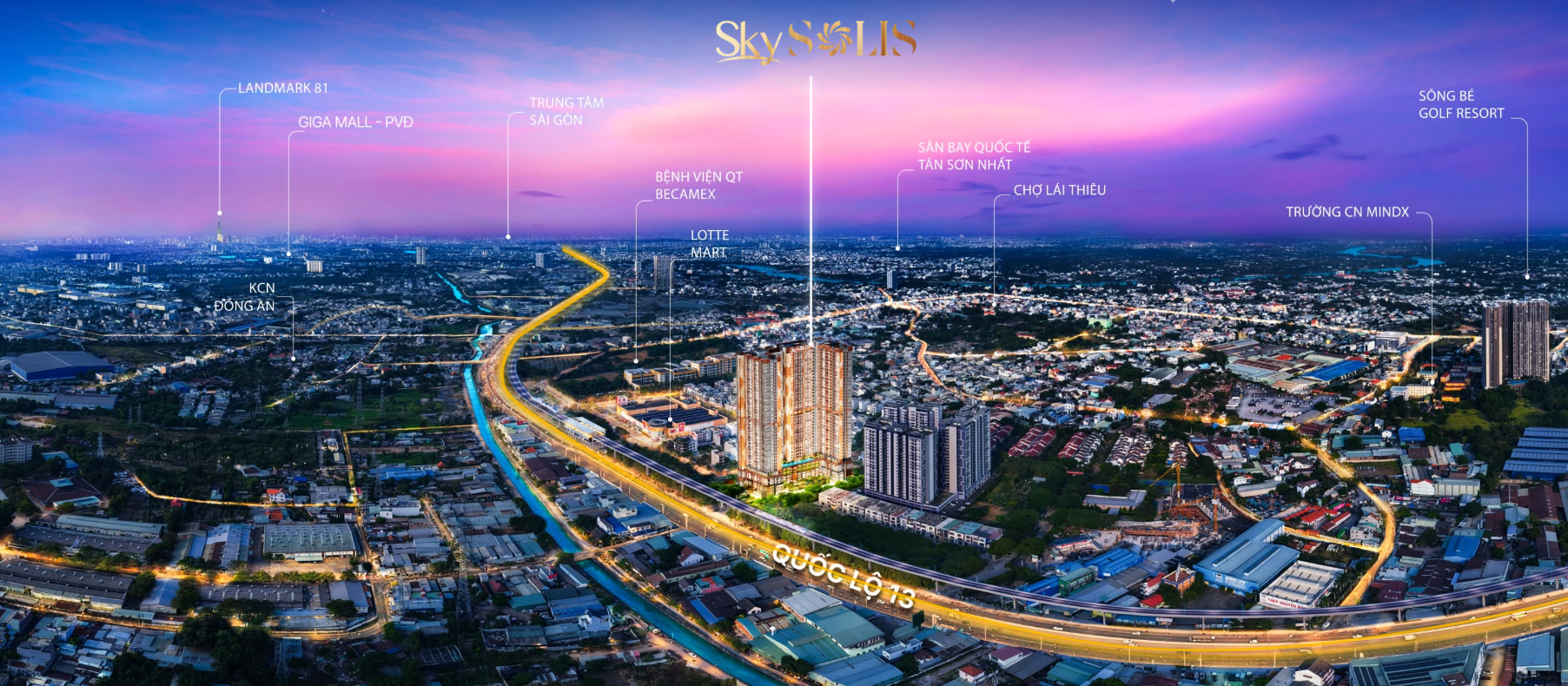 Vị trí SkySOLIS kết nối TP.HCM và Thủ Đức qua Quốc lộ 13