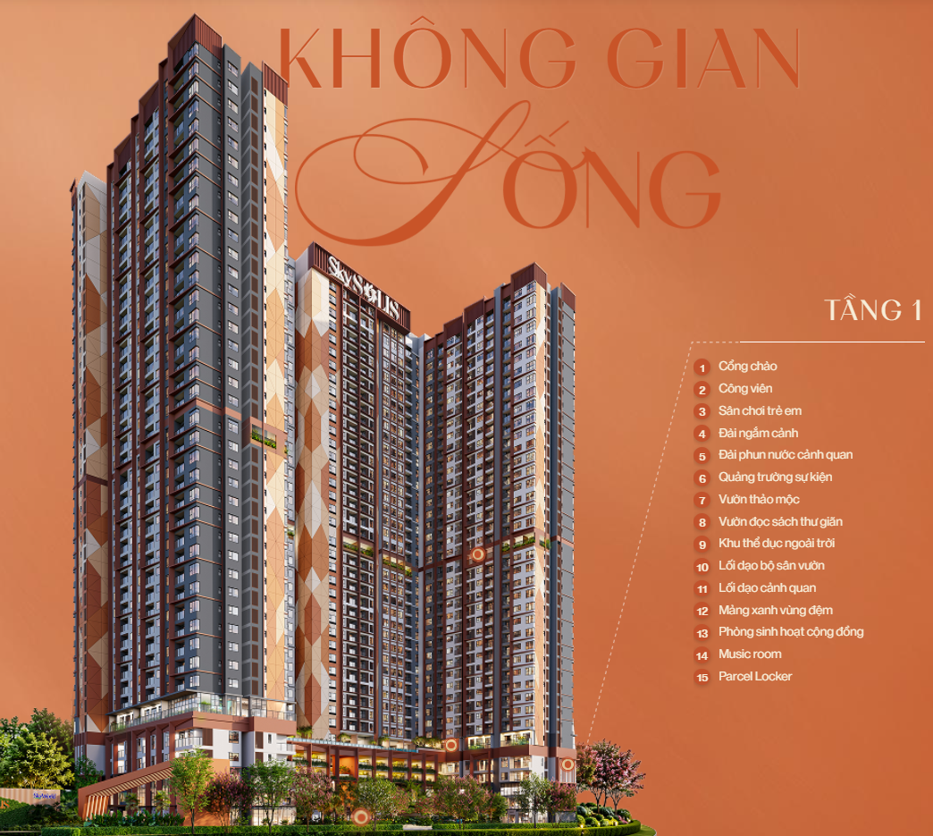 Không gian sống và tiện ích tầng 1 tại SkySOLIS